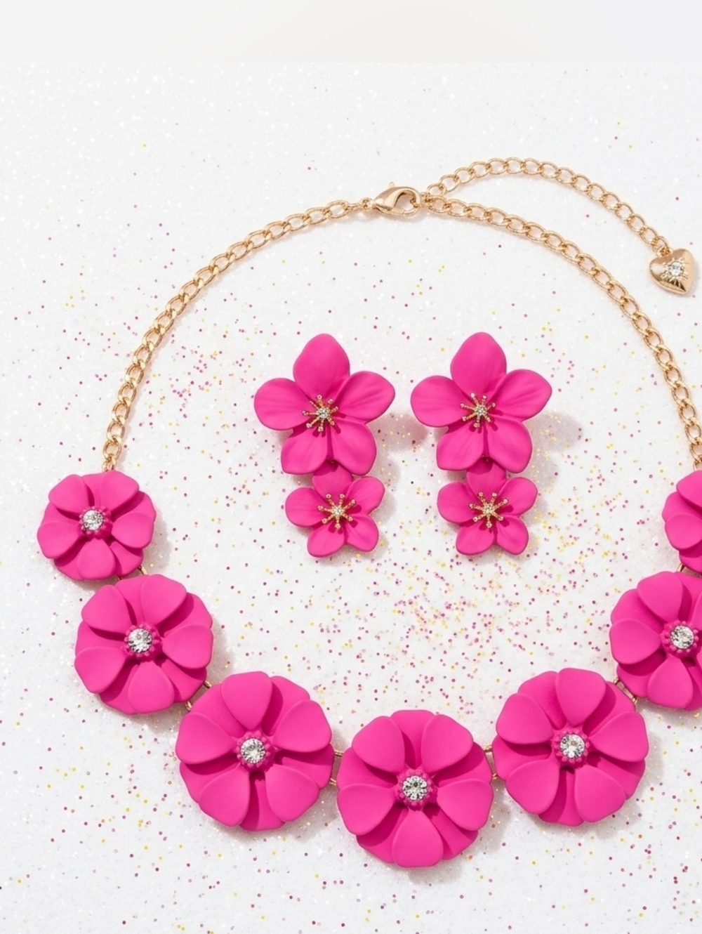 Hot pink Crystal Pearl jewelry set